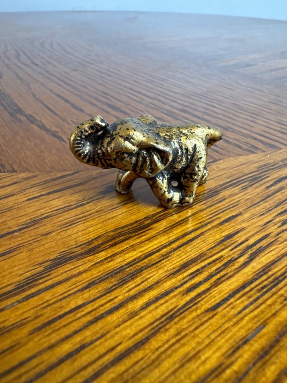 Tiny Vintage Brass Elephant Figurine With Aged Patina Decorative Accent Piece